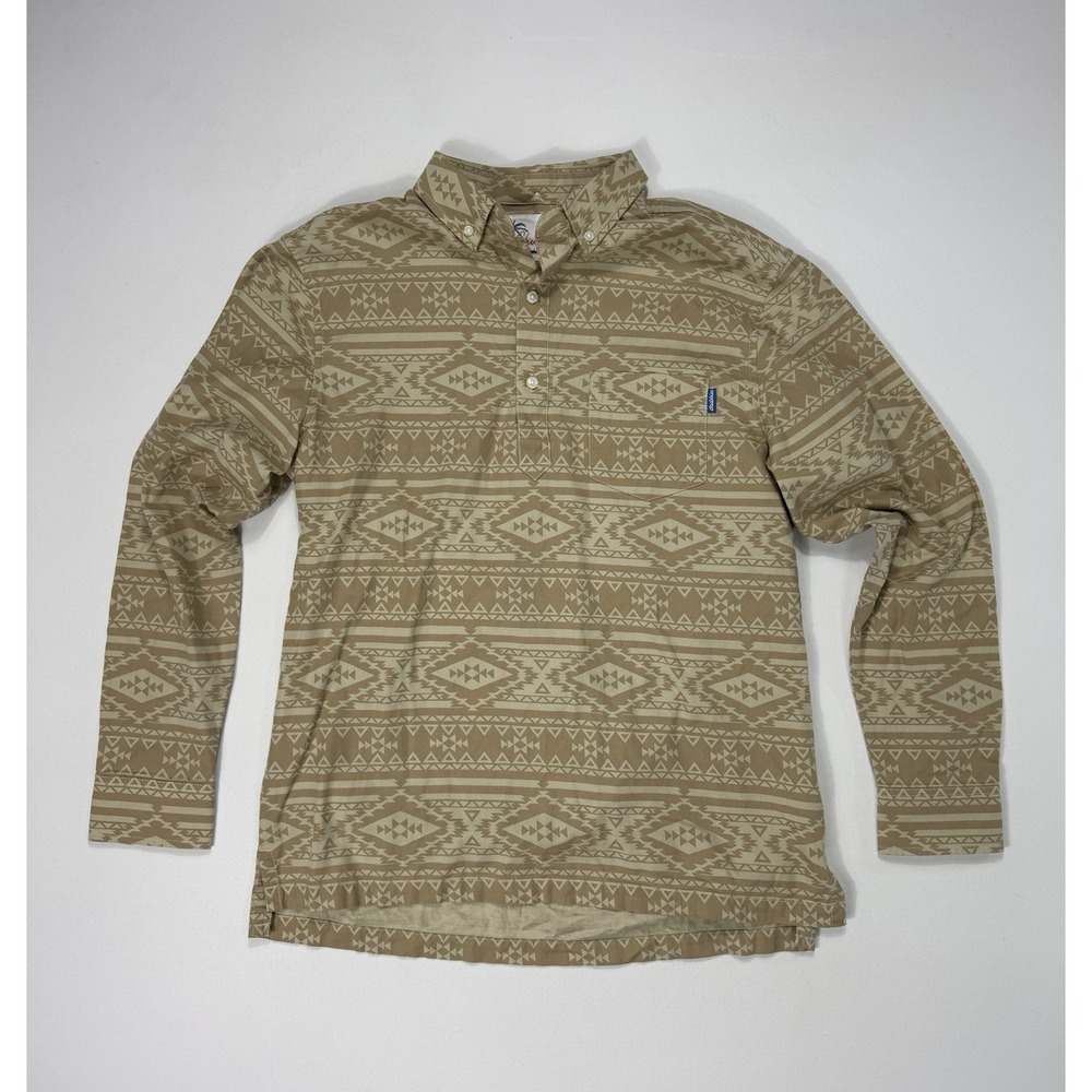 Chubbies Shirt Mens Large Camp Collared Polo Long Sleeve Aztec Brown Stretch